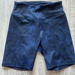 Blue snakeskin fabric biker shorts